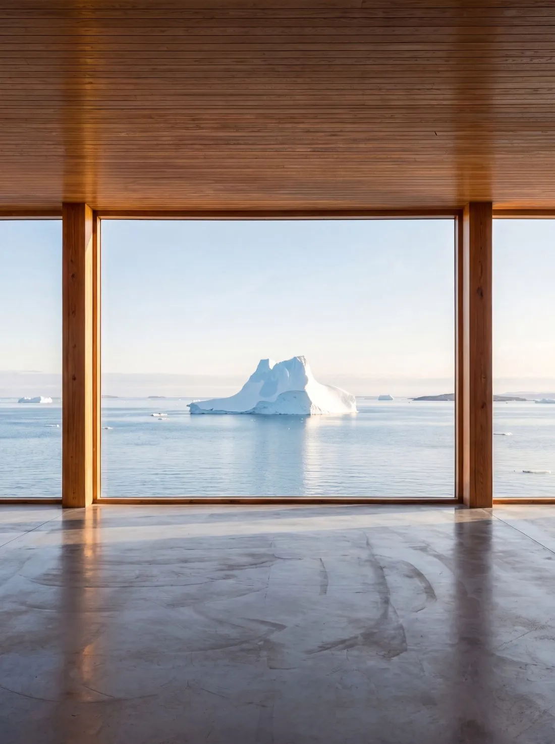 Room with a panoramic view of an iceberg