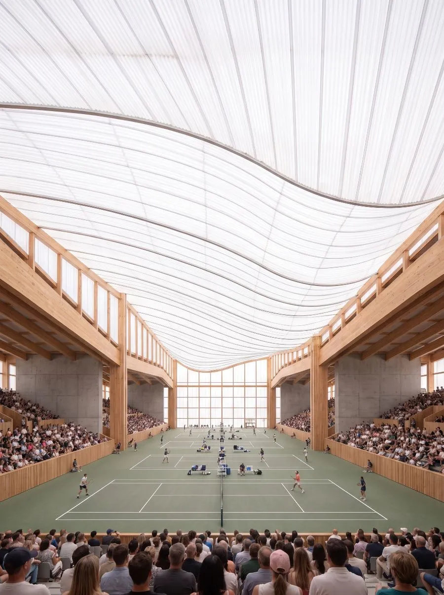 The hall beneath the undulating roof